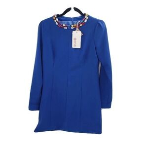 Dasap Shift Dress Womens Size XL Beaded Rhinestone Neckline Royal Blue Short